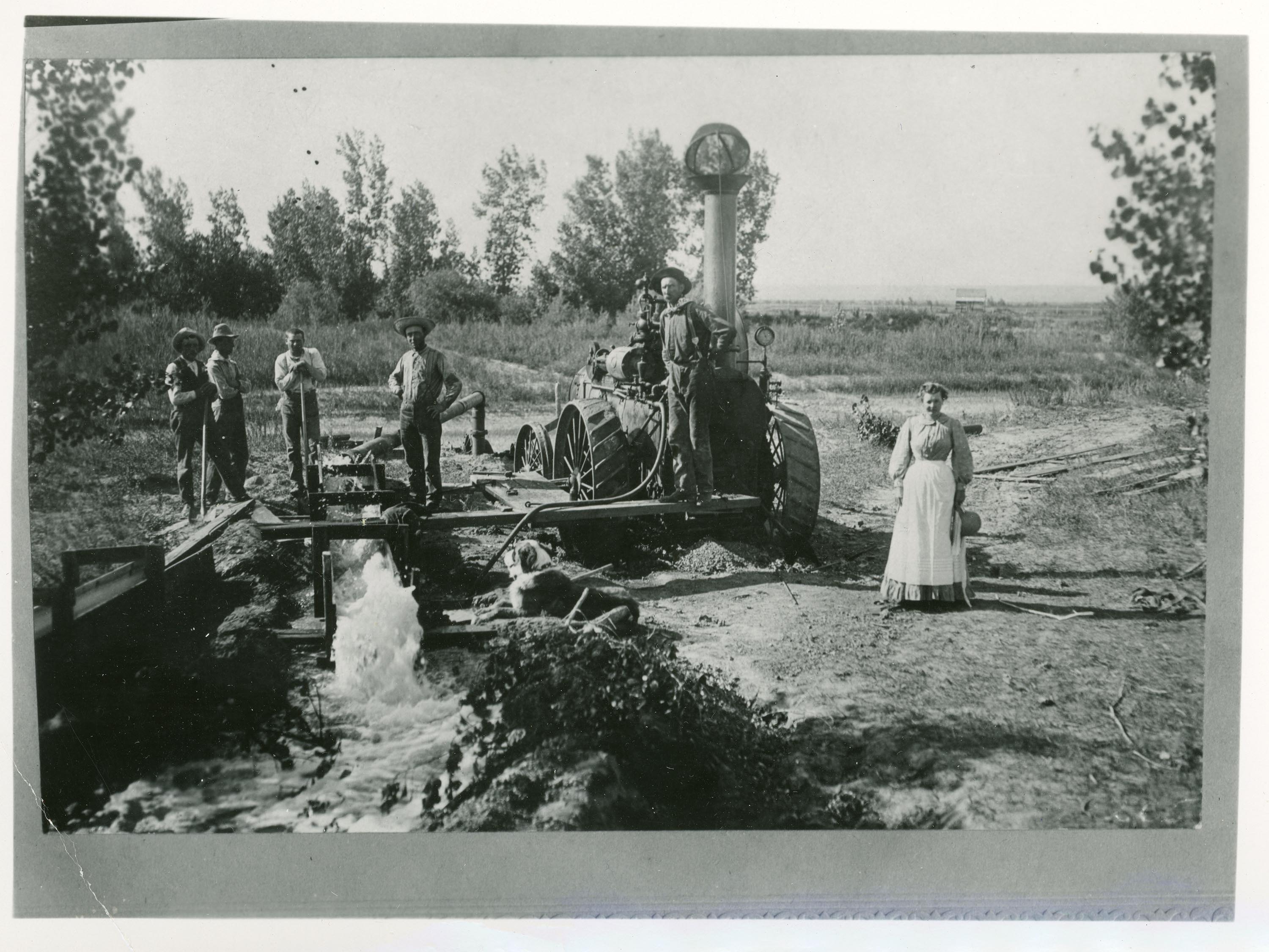 Undated historical photo of a pump irrigation system with the Milk River Project.